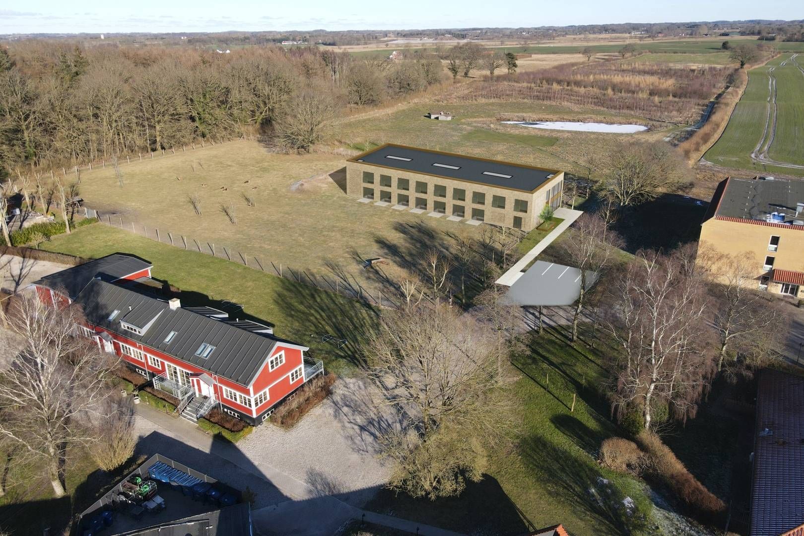 Visualisering af det nye byggeri, som får 31 åbne værelser med udsigt til grønne omgivelser. | Photo: Pr