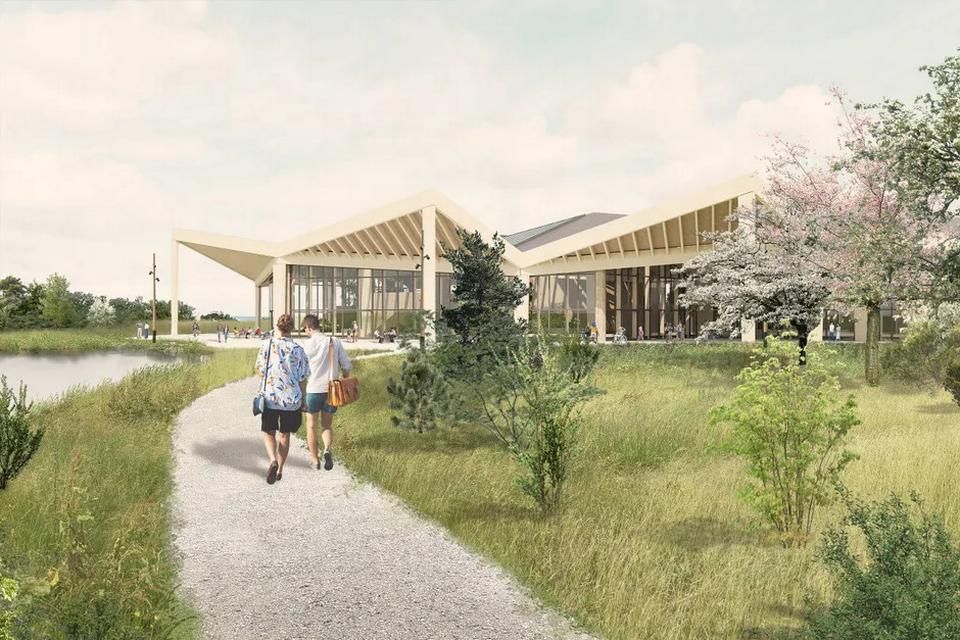 Sådan vil ankomsten til resortets bycenter komme til at se ud.